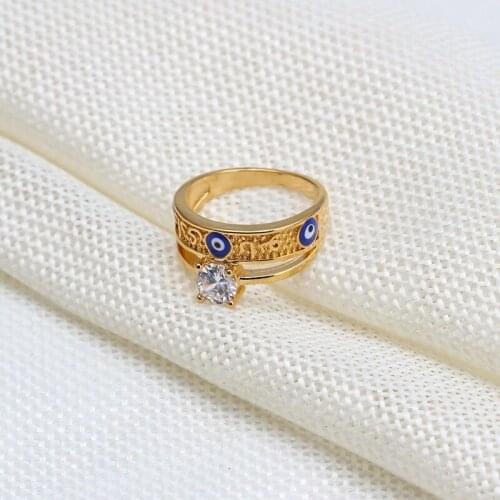 U-Magical Hiphop Stainless Steel Enamel Gold Metal Ring for Women Demon Eye Rhinestone Double-Layer Index Finger Ring Jewelry