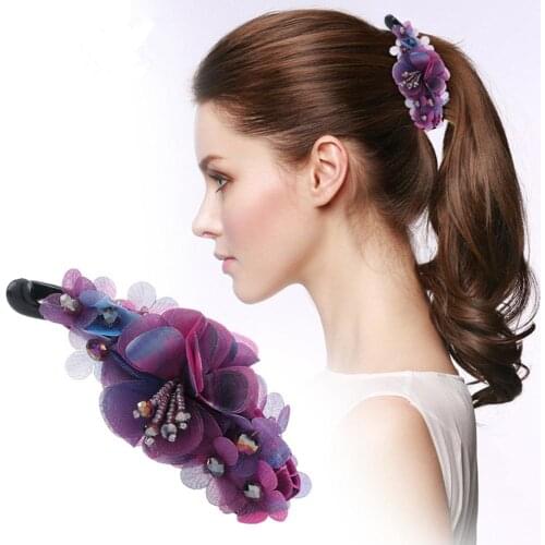 Xiwstar Beads Flower Banana Hair Clip Barrette for Women Tie Up Vertical Clips Ponytail Holder Hair Claws Accessories