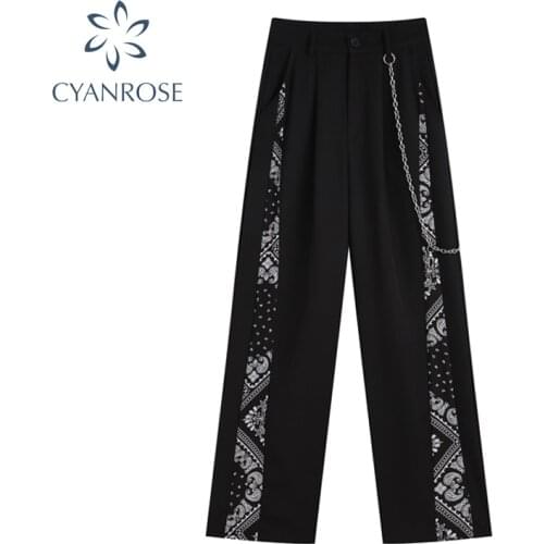 Fashion Casual Wide Leg Pants Women Autumn 2021 Y2k Harajuku Punk Style Cashew Nut Flower Straight Tube Long Trousers Female