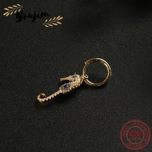 Summer fashion ladies zircon seahorse single earring luxury cute Monaco exquisite jewelry gift 925 silver
