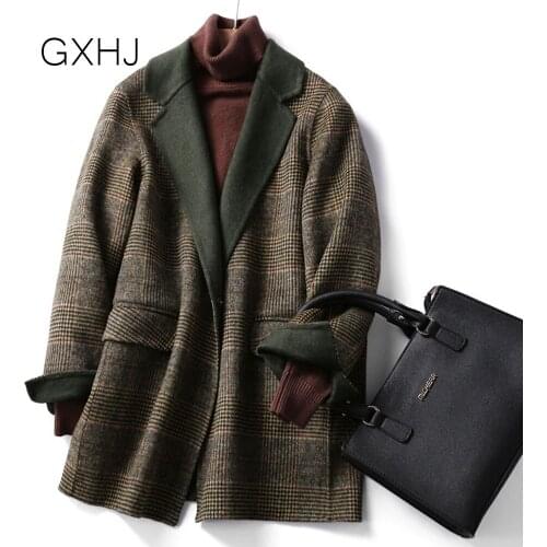 Women Double-faced cashmere coat lattice women wool coat High Quality Double-faced Cashmere Jacket Coat Women Outwear LHj341