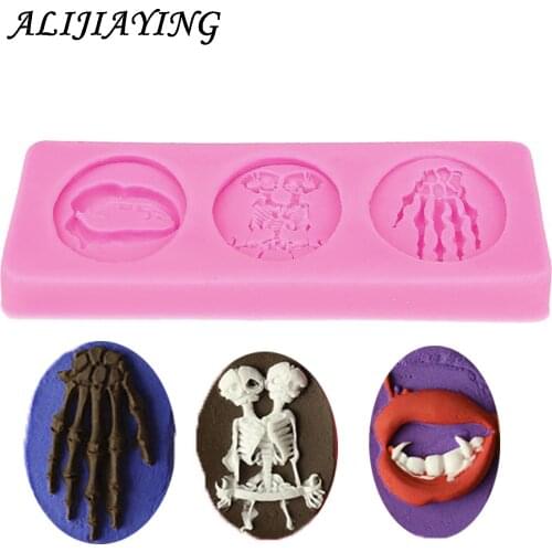 1Pcs 3D DIY hand Skeleton Head Skull Silicone Mold Candy Jelly Mould Fondant Halloween Cake Decorating Pastry Baking Tools D0501