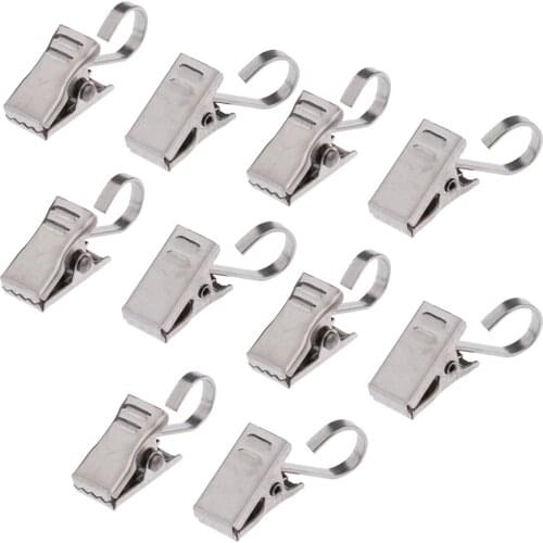 10x Metal Bracket Hooks Hanging Curtain Clips Shower Curtain Bracket, Silver