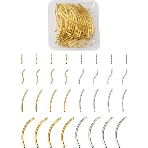 160pcs/box Brass Tube Beads Long Tube Curved Straight Tube Spacer Beads For DIY Necklace Bracelet Jewelry Making Accessories