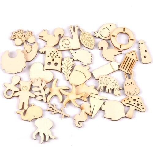 20pcs Mixed Unfinished Wood Animal Pattern DIY Crafts Home Decor Scrapbook Handmade Kid Painting Wooden Ornament M1943