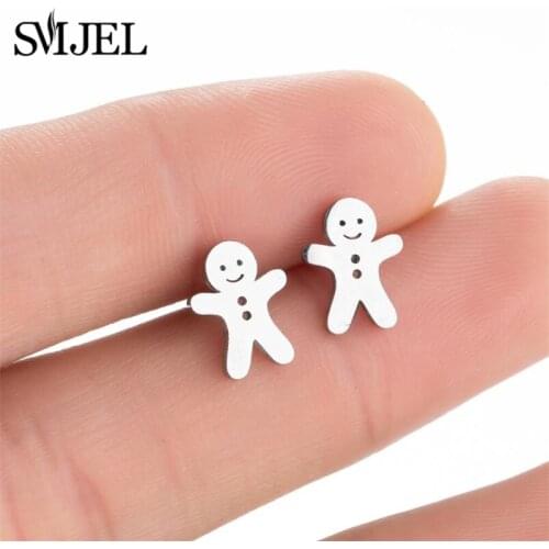 2021 New Gingerbread Man Earrings for Women Fashion Stainless Stee Cookies Earings Jewelry Funny Christmas Gift Accessories