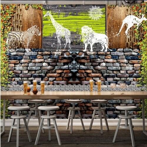 Custom 3d mural Retro European Animals Stone Brick Mural Background Wall custom bedroom wallpaper custom lobby mural