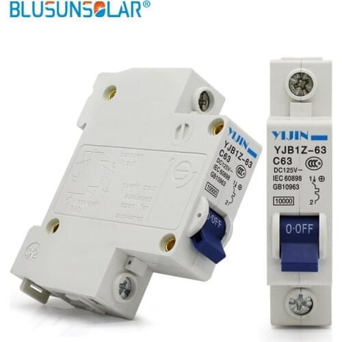 5PCS/LOT hot selling 1P 63A DC125V Circuit Breaker MCB For PV Solar pv system CE YJBz1-63 For PV System