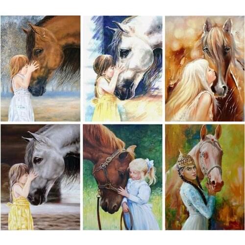 5D Diamond Painting Horse Girl Diy Mosaic Full Square Round Diamond Embroidery Portrait Animal Wall Pictures Home Decor Craft