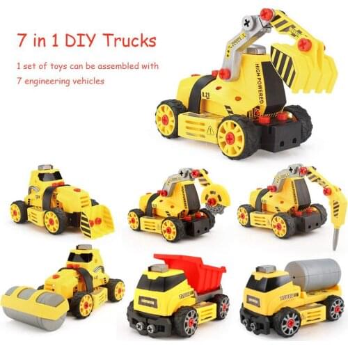 7 in 1 DIY Assembly Engineering Vehicle Model Building Blocks Toy Kids Hand- on Ability Development Education Toys For Children