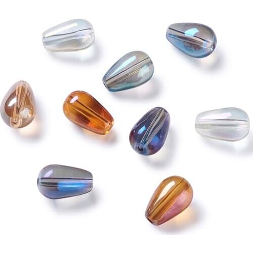 50pcs Drop Beads For Jewelry Making Electroplate Transparent Glass Beads Strand Full Rainbow Plated Mixed Color 8x13mm Hole 1mm