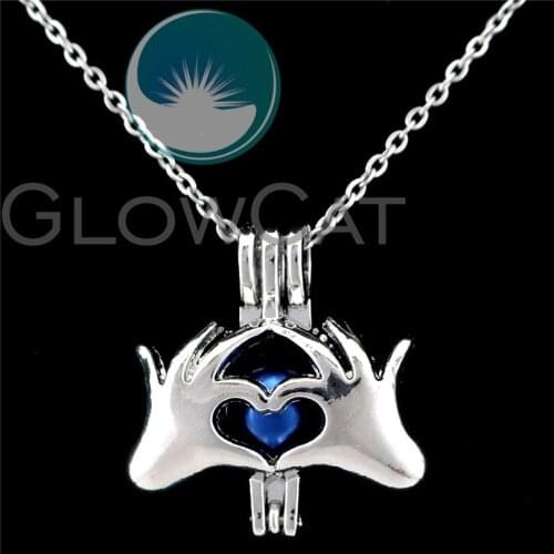 K905 Love Heart Hand Beads Cage Perfume Diffuser Stone Pearl Cage Locket Necklace Pendants for Oyster