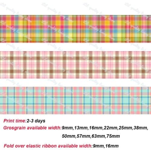 Check pattern printed grosgrain ribbon DIY handmade hairbow grosgrain ribbon Clothing accessories sewing material 50 yards
