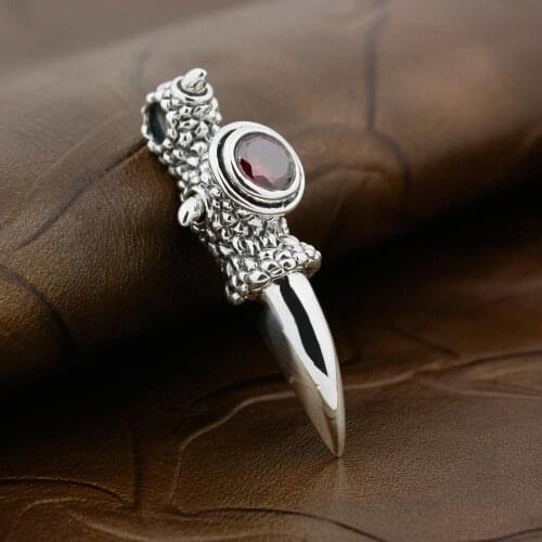 LINSION 925 Sterling Silver Dragon Claw Red CZ Mens Biker Rock Punk Pendant 8X013 JP