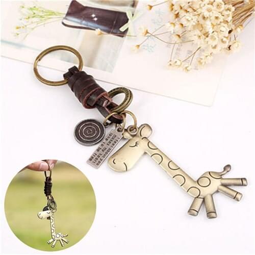 1Pcs Fashion Alloy Accessories Gift For Women Giraffe Keychain Creative Punk Style Auto Key Chain Cute PU Leather Charm