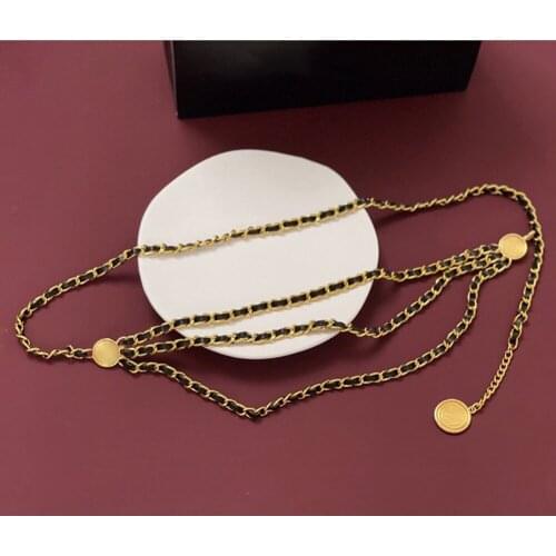 Fashion Luxury Brand For Women Vintage Thick Chain Long Belt Gold Color White Black Leather Belt Party Fine Gorgeous Skirt Belt
