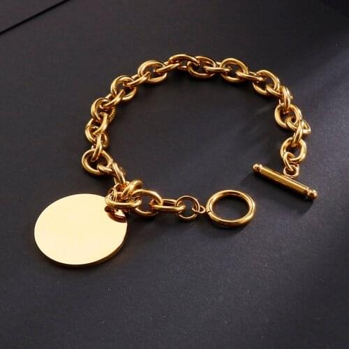 Fashion Round Brand O-chain Cuban Link Fashion Simple Mens Stainless Steel Bracelet Jewelry For Man and Woman