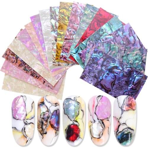 15 Designs Nail Stickers 3D Adhesive Polish Decal Pearl Glimmer Broken Gradient Mermaid Shell Abalone Wraps Nail Art Decoration
