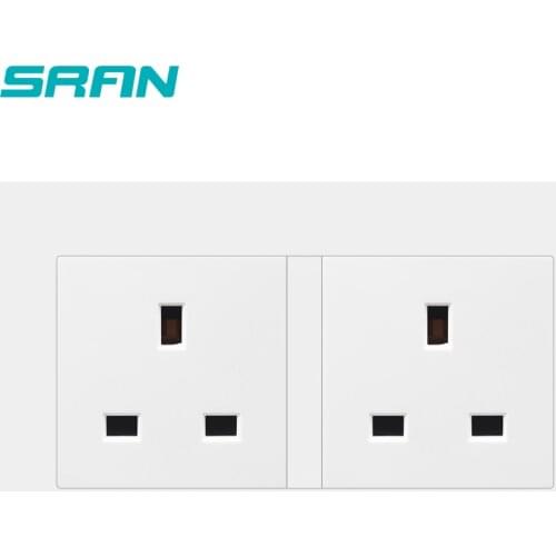 SRAN uk wall socket,duplex 13a 250v white/black/gold flame retardantpc panel 146mm*86mm with iron plate uk socket