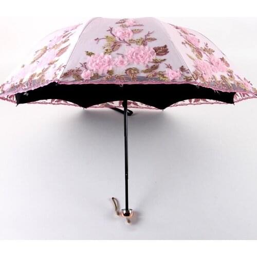 2020 new three fold double embroidery umbrella anti-UV umbrella embroidery umbrella sun umbrella lace embroidery umbrella