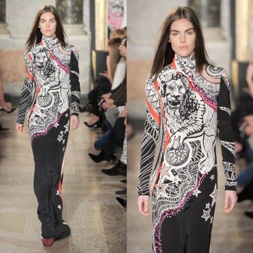 The spring and autumn new vintage SILK JERSEY fashion runway shows Star constellation high quality longer dress plus size