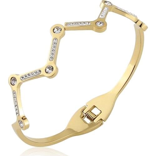 New Stainless Steel Jewelry Crystal Bracelets Three V Openings Bangle For Womens Love Gifts Wholesale