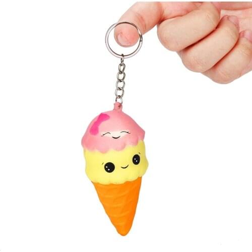New Ice Cream Keychain Squishy Slow Rising Cute Jumbo Strap Soft Squeeze Scented Bread Cake Toy For Birthday kids Gifts