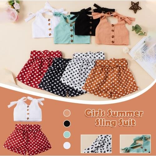 6m-4y) Girls' Suit New Fashion Summer Small Fresh Polka-Dot Sling Top + Shorts Suit Multi-Color Optional комплекты одежды 30