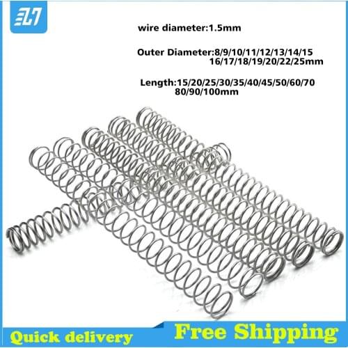 Wire Dia1.5 Compression Compressed Return Pressure Spring 304 Stainless Steel 8 10 11 12 13 14 15 16 17 18 19 20 22 25mm 10pcs