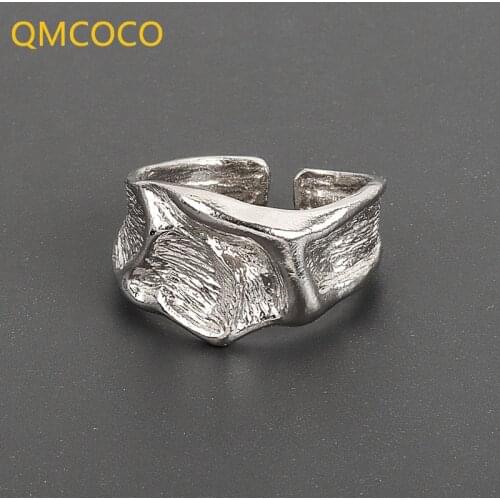 QMCOCO Wide Ring 925 Silver Open Ring For Women INS Foil Concave-Convex Irregular Face Ring 2021 New Style Trendy Rings