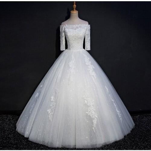 Real photo 2020 bridal Half-sleeve White Ivory Soft Tulle Lace Appliques Ball Gown Wedding Dress
