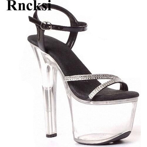 Rncksi New Sexy Women Straps Spring Wedding Party Dress Sandals 17cm High Heels Clear Platform Night Club Pole Dance Sandals