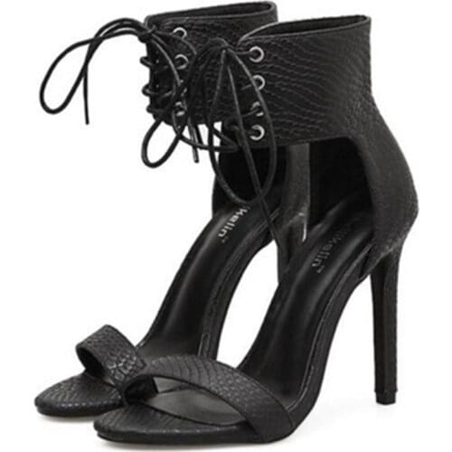 The new summer feminine sandals snakeskin pattern air breathable high heel thin heel with peep toe strap shoes