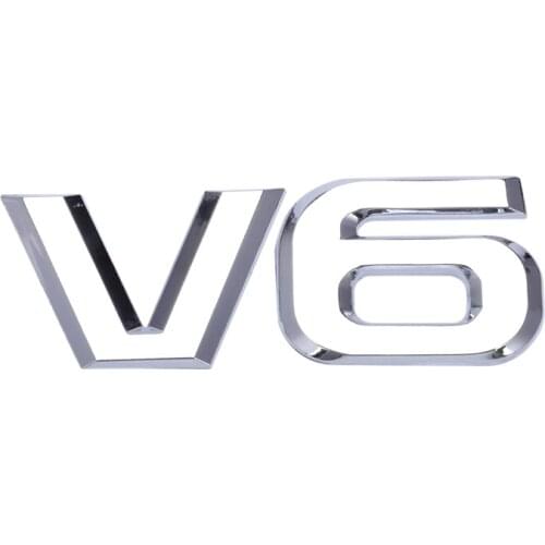 Silver tone metal V6, sticker, car badge / emblem