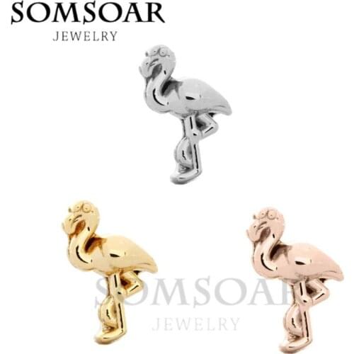 Somsoar Jewelry FLAMINGO Bird Charms fit Leather wrappable Mesh Stainless steel Bracelet Bangle 10pcs/lot