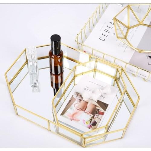 Storage Glass Tray Rectangular Cuisine Home Teacup Dessert Jewelry Table Decoration поднос для декора Nordic Golden Cosmetics