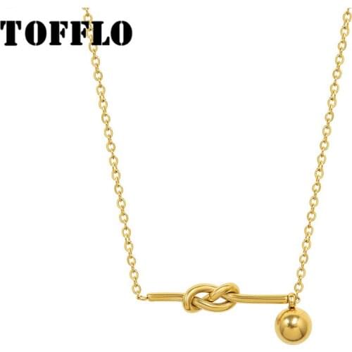 TOFFLO Stainless Steel Jewelry Geometric Ball Steel Ball Knot Pendant Necklace Womens Fashion Clavicle Chain BSP1059