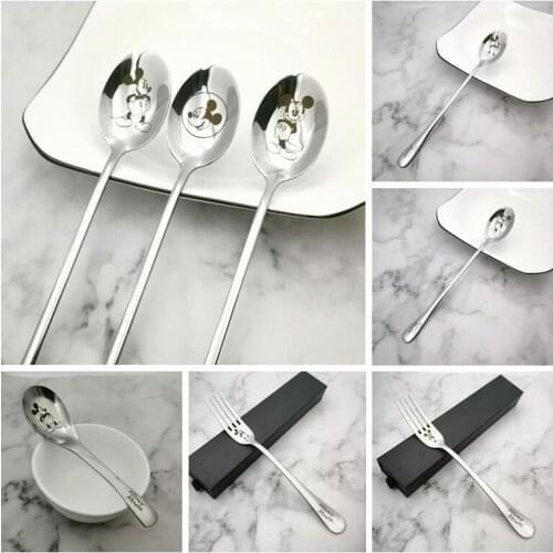 Disney Mickey Mouse 304 stainless steel fork spoon cake fruit salad fork spoon dinner soup spoon fashion Long handle tableware