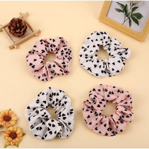 Sweet Love Heart Print Hair Ring Rope Chiffon Scrunchies Elastic Hair Band for Women Girls Hair Ties Ponytail Holder Accessories