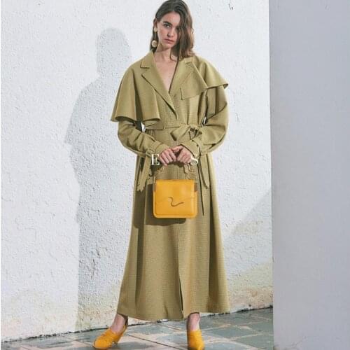 Retro Houndstooth Loose Lace Up Waist Mid-length Windbreaker outerwear Women 2020 Spring and Autumn New styles trench F824