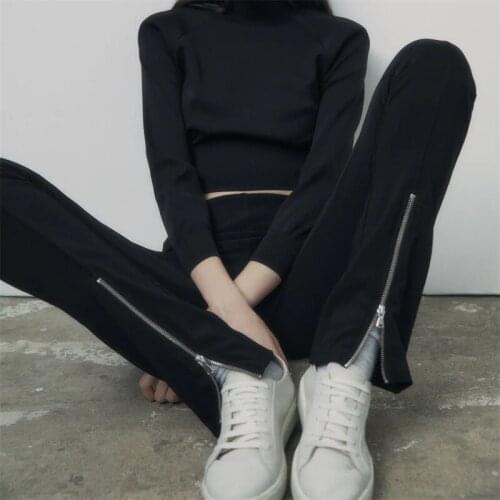 Baldauren Women 2021 Fashion High-Waisted Solid Color Trousers Stretch Tight-Fitting Zippered Leggings Streetwear