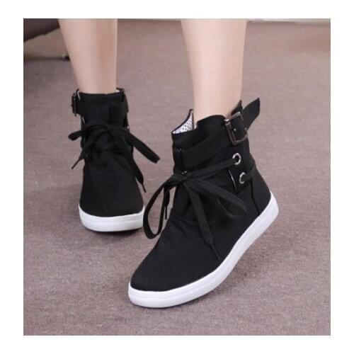 2020 HOT Autumn Women Boots Casual Canvas Shoes Woman Flats Solid Ankle Boots Black and Grey Platform Shoes Woman