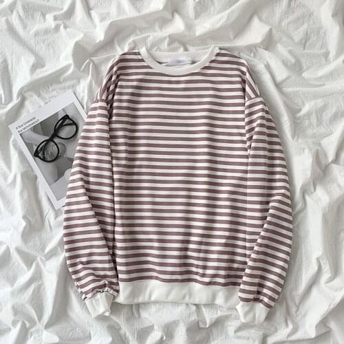 Syiwidii Fall 2021 New Crewneck Sweatshirt Women Striped Panelled Korean Loose Long Sleeve Pullovers Casual Long Jumpers Tops