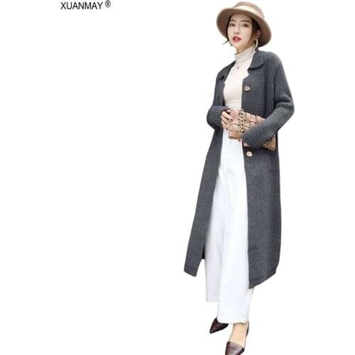 Winter Extra-long style Cardigan Sweater coat Thick Warm button Cardigan Sweater 2020 Autumn Womens Long Gray cardigan Sweater