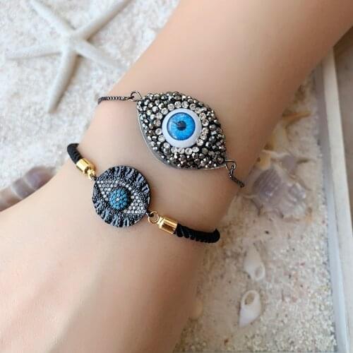 Gold Evil Eye Bracelet for Women 2019 CZ Rainbow Turkish Black Copper Inlay Zircon Blue crystal Bracelet Girls Evil Eye Jewelry