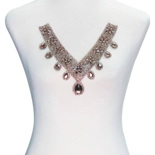 1piece Neckline Collar Design Hotfix Rhinestone Motif Crystal Iron On Heat Transfer Rhinestone Applique for DIY Sewing T2332