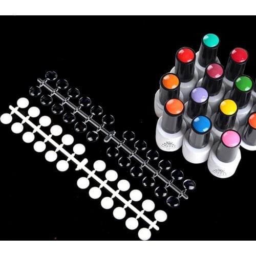 120PCS Nail Art Acrylic UV Gel Polish Bottle Color Display 12mm Flatback Round Coloring False Tips with Double-Sided Stickers