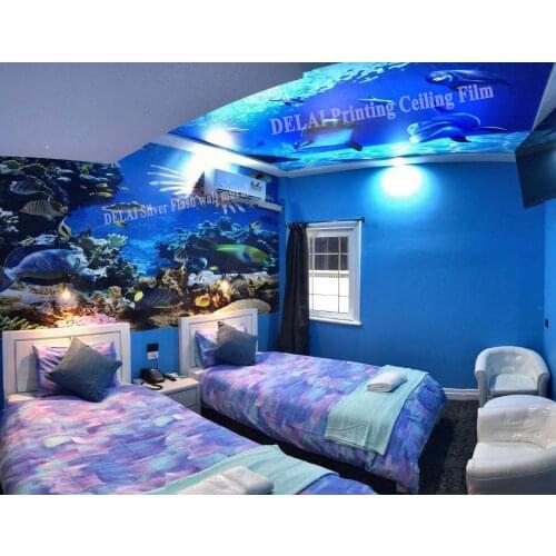 2018 05Vivid undersea dolphin Printing Ceiling Film Playing in the water Stretch Ceiling Film
