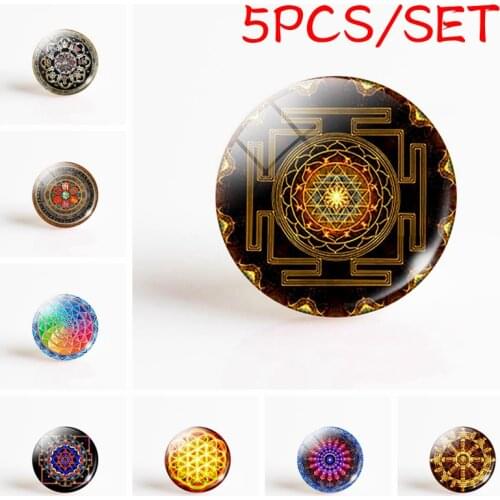 5PCS/SET Mandala Photo Round 25MM Glass Cabochon Lotus Yoga Symbol DIY Pendant Jewelry Supply Craft Supplies