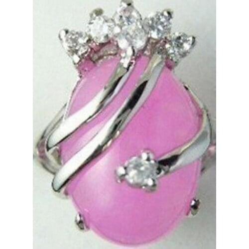 Free Shipping Jewelry Pink Natural stone Inlay White Crystal Silver Plated Rings